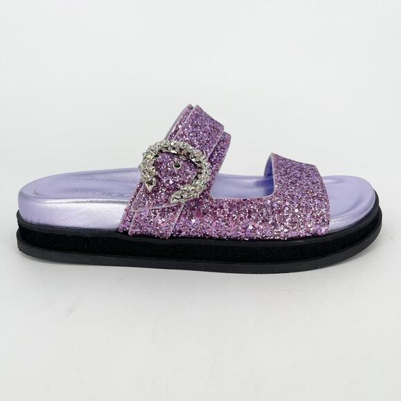 Jimmy Choo Purple Glitter Crystal Embellished Marga Double Strap Sandal IT 37 - Picture 1 of 10